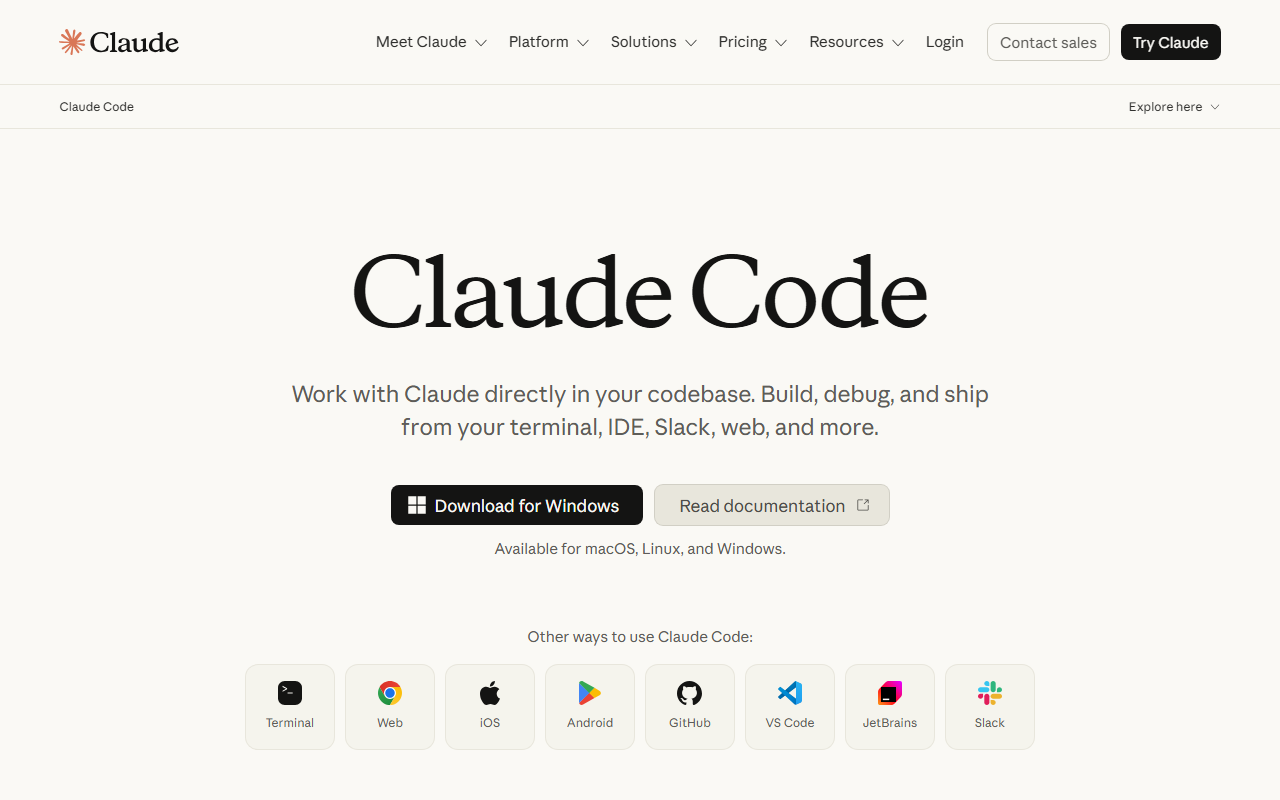 Claude Code 官网截图